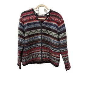VTG LT sport Woolmark Shetland Wool Cardigan Multi Womens Size XL Cabin Cozy Y2K